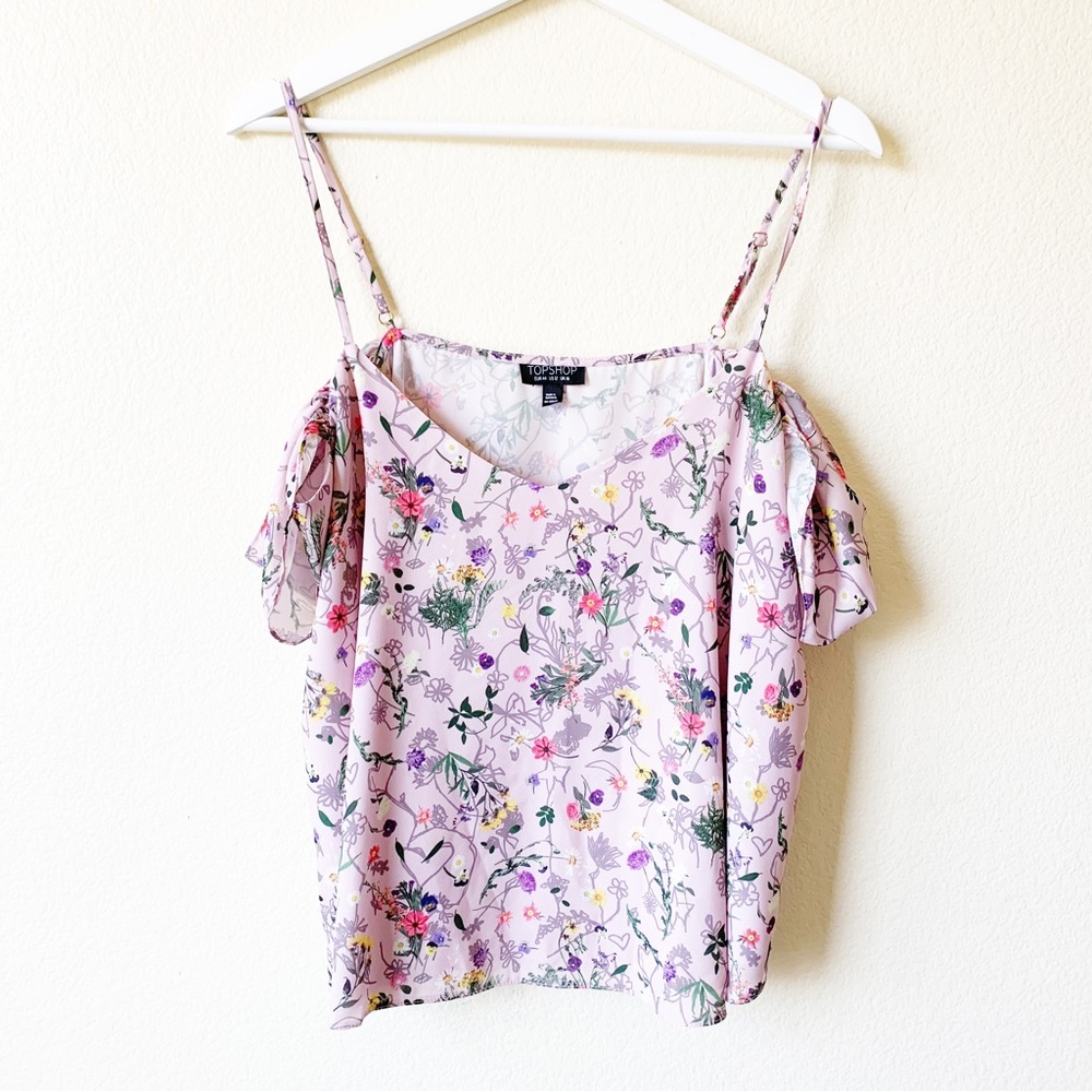 TOPSHOP Pink Floral Off Shoulder Cold Shoulder Blouse - Picture 8 of 8